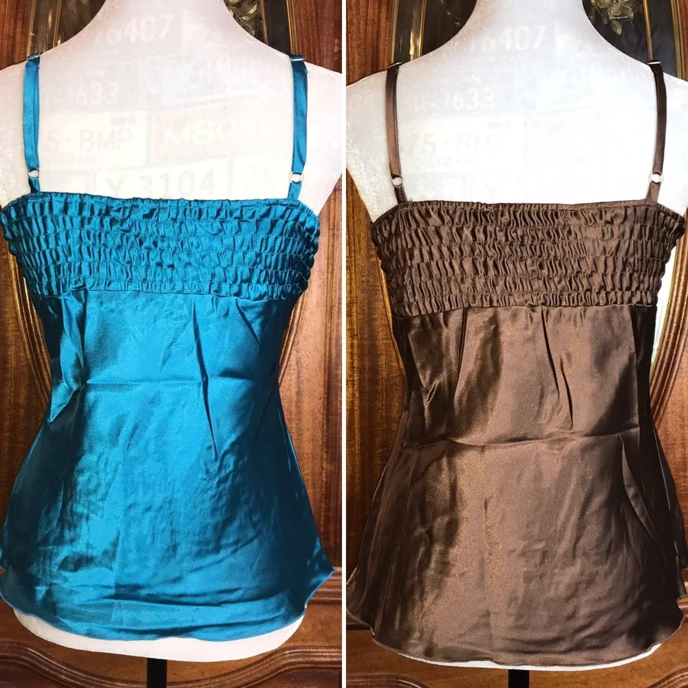 YOU GET BOTH - New NWT Jewel Tone Sequin Silky Cami Tank - Y2K 90s 2000s Retro - Picture 5 of 13